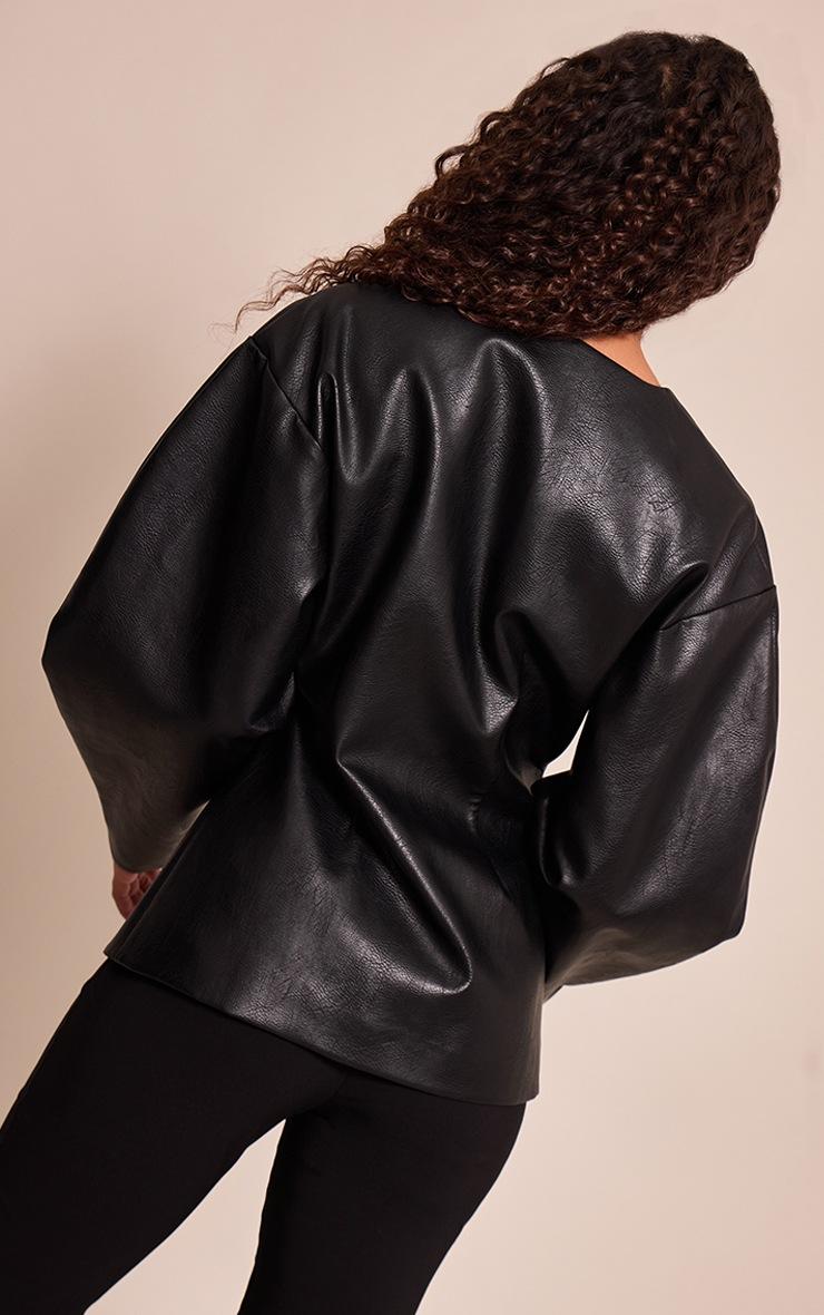 Pretty Little Thing Black Leather Look Cinched Waist Blazer