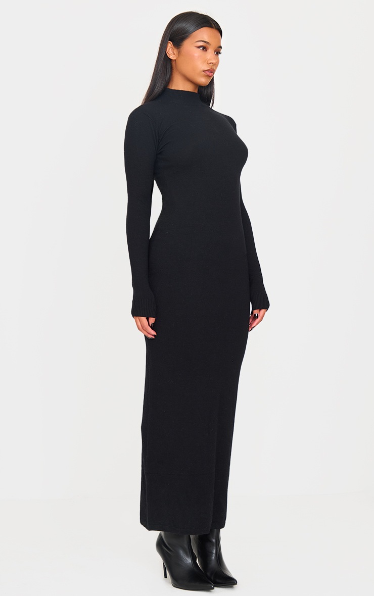 Pretty Little Thing Black Light Rib Knit Long Sleeve Maxi Dress
