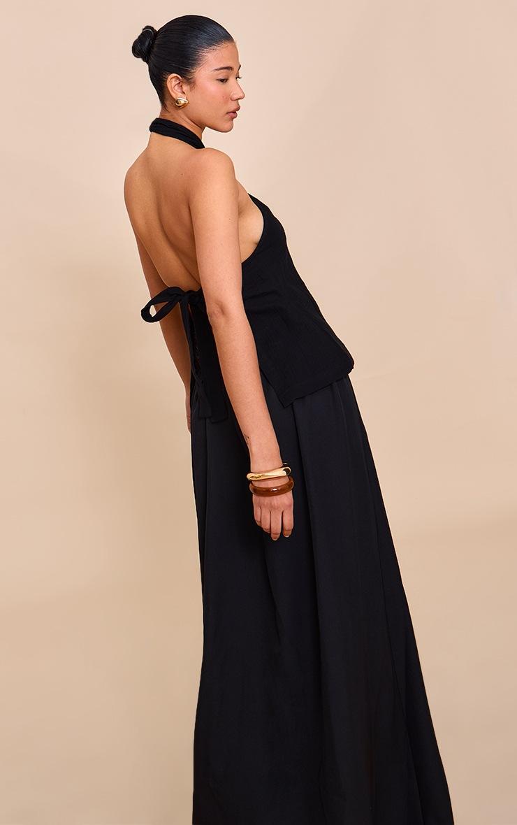 Pretty Little Thing Black Lightweight Woven Halterneck Trim Detail Top