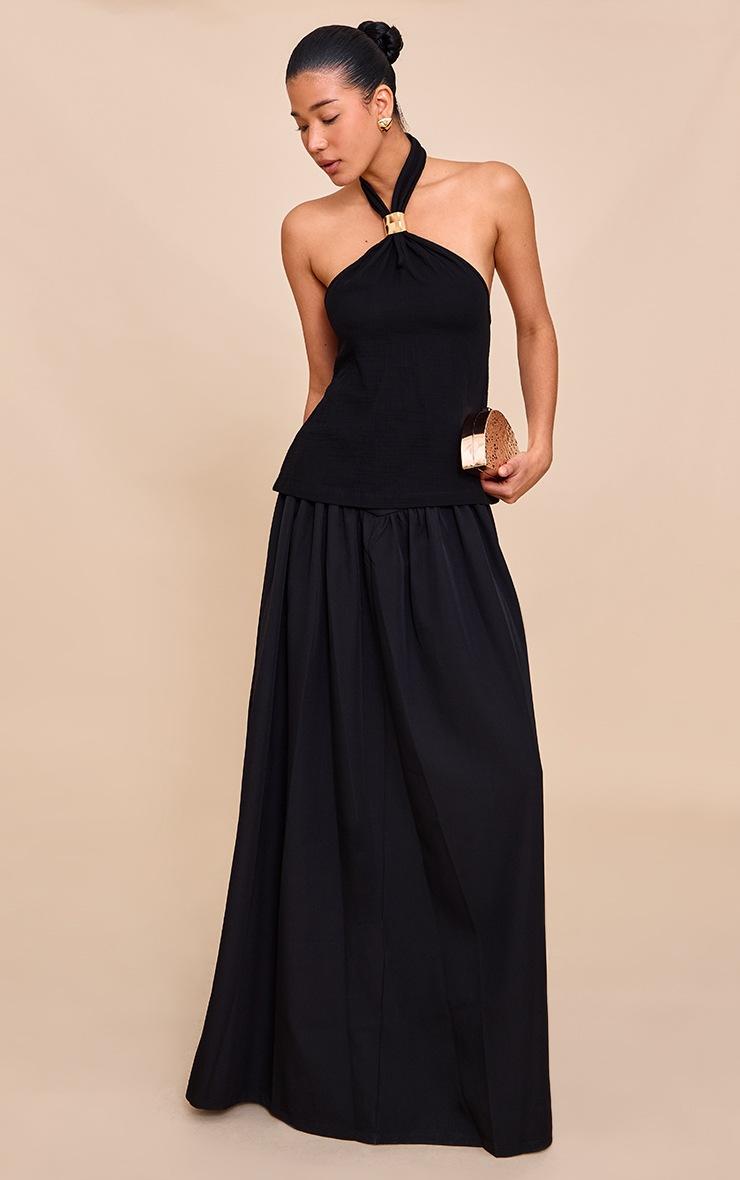 Pretty Little Thing Black Lightweight Woven Halterneck Trim Detail Top