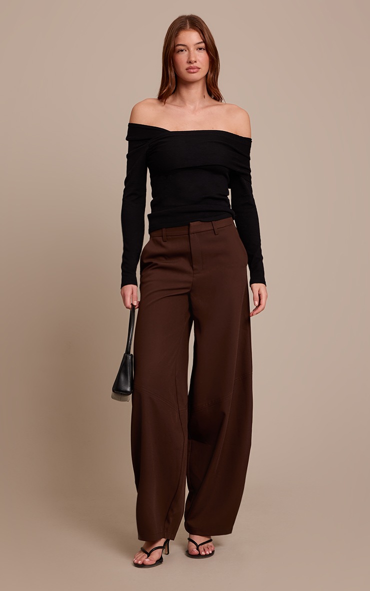 Pretty Little Thing Black Long Sleeve Asymmetric Shoulder Knitted Top