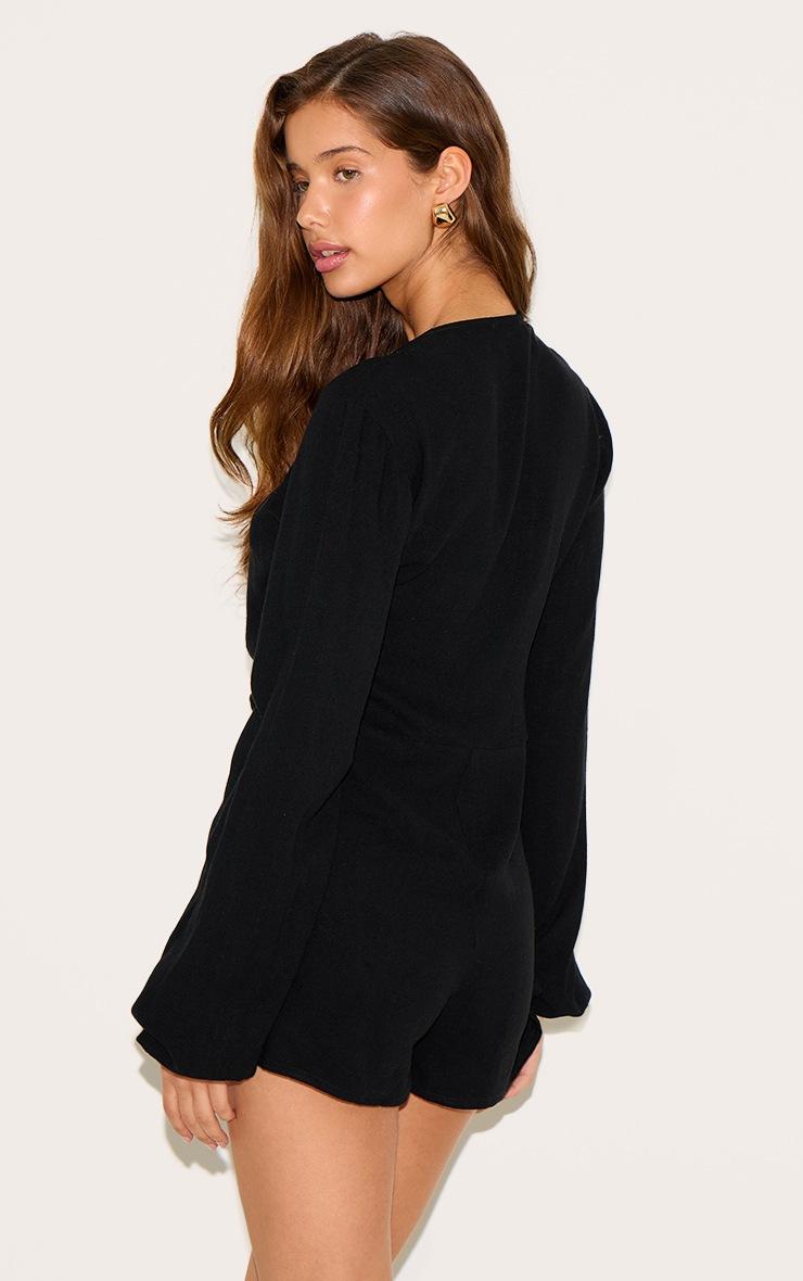 Pretty Little Thing Black Long Sleeve Plunge Twist Detail Romper