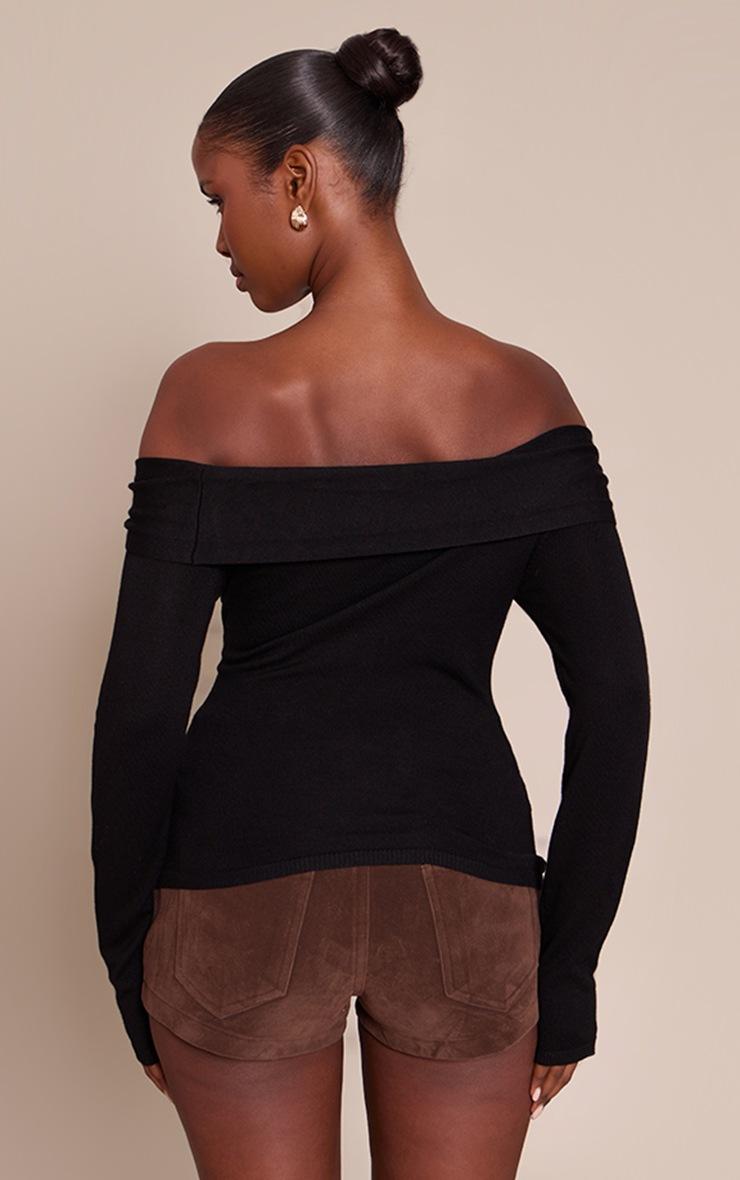 Pretty Little Thing Black Long Sleeve Twist Shoulder Detail Knitted Top