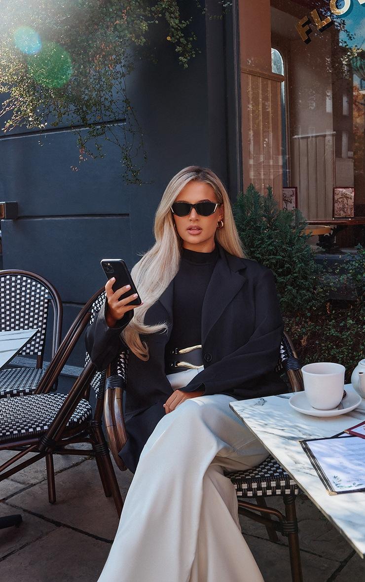 Pretty Little Thing Black Longline Oversized Curved Hem Black Blazer