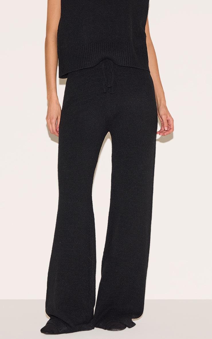 Pretty Little Thing Black Marl Soft Knit Wide Leg Pants