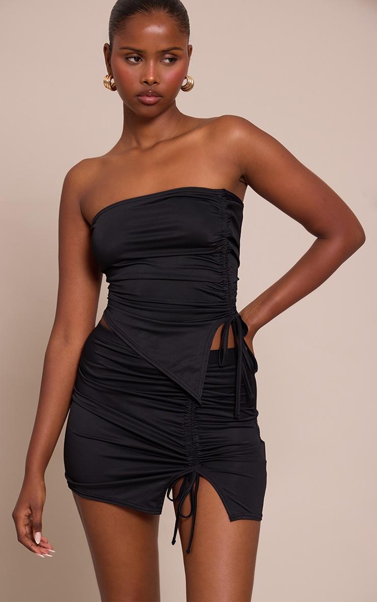 Pretty Little Thing Black Matte Touch Ruched Side Bandeau