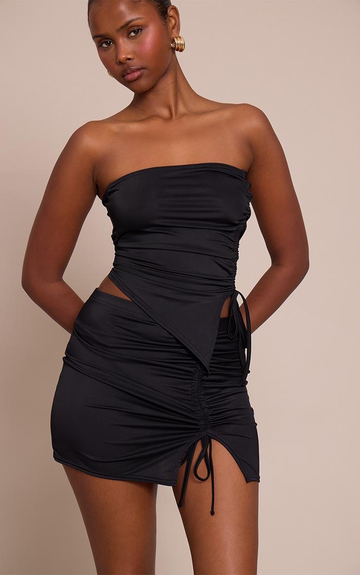 Pretty Little Thing Black Matte Touch Ruched Side Mini Skirt