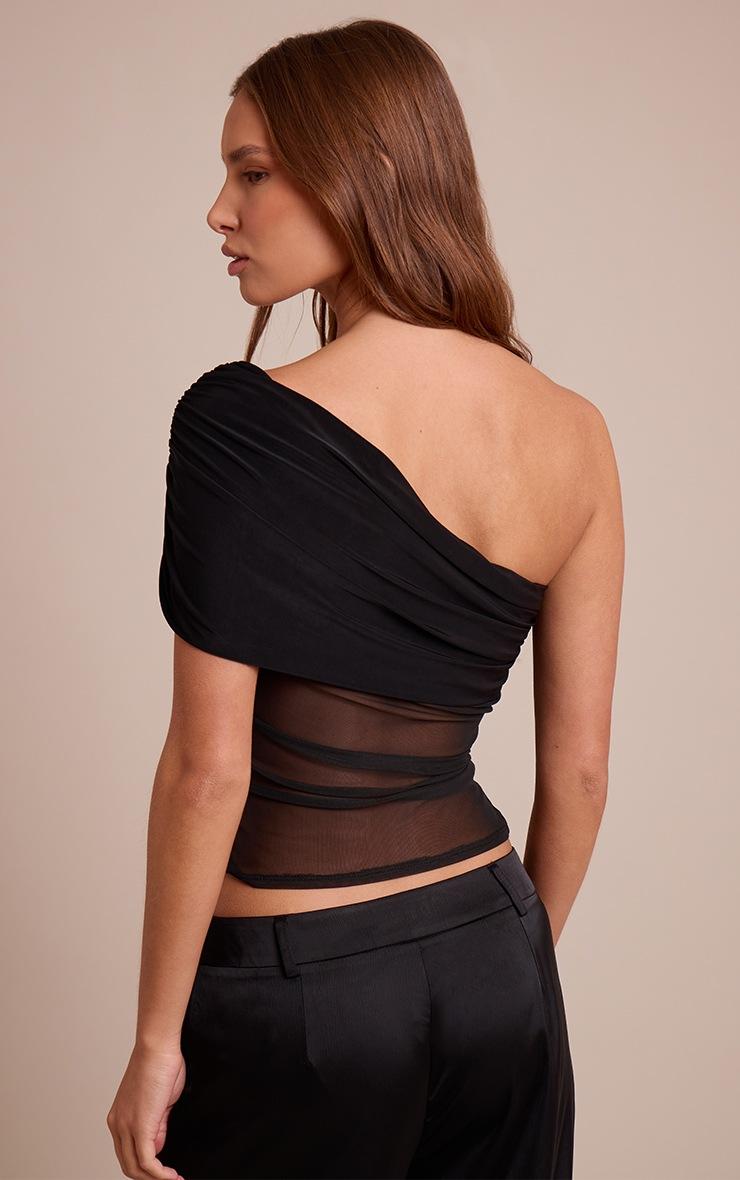 Pretty Little Thing Black Mesh Panel Detail Asymmetric Long Top