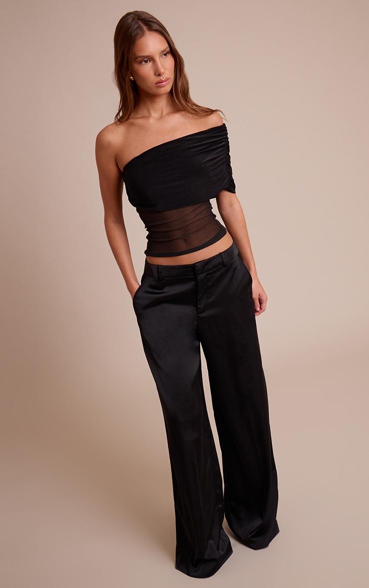 Pretty Little Thing Black Mesh Panel Detail Asymmetric Long Top