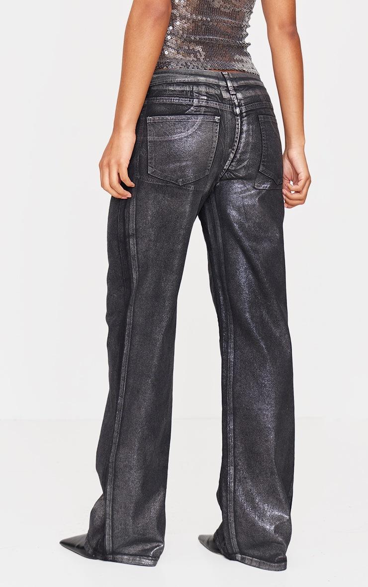 Pretty Little Thing Black Metallic Effect Low Rise Wide Leg Jeans