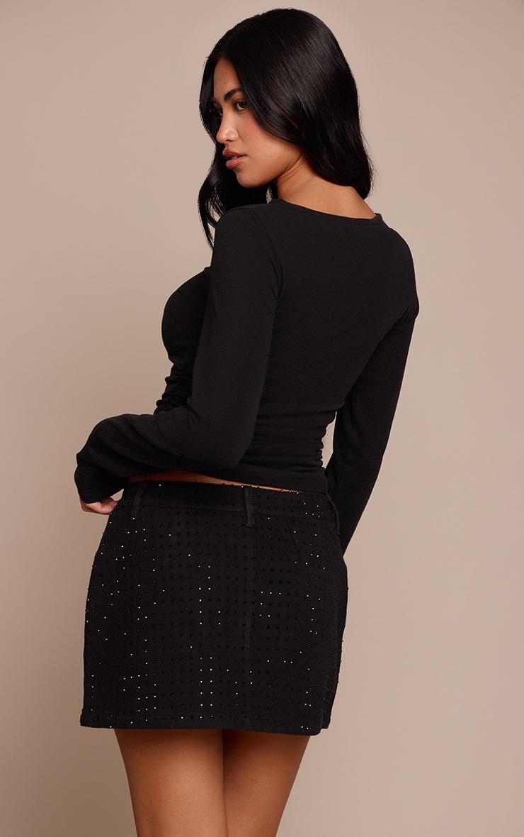 Pretty Little Thing Black Mid Rise Hotfix Micro Mini Denim Skirt