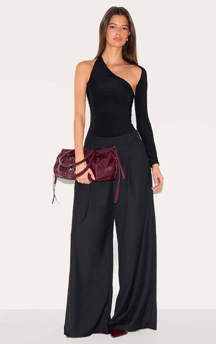 Pretty Little Thing Black One Shoulder Asymmetric Bodysuit