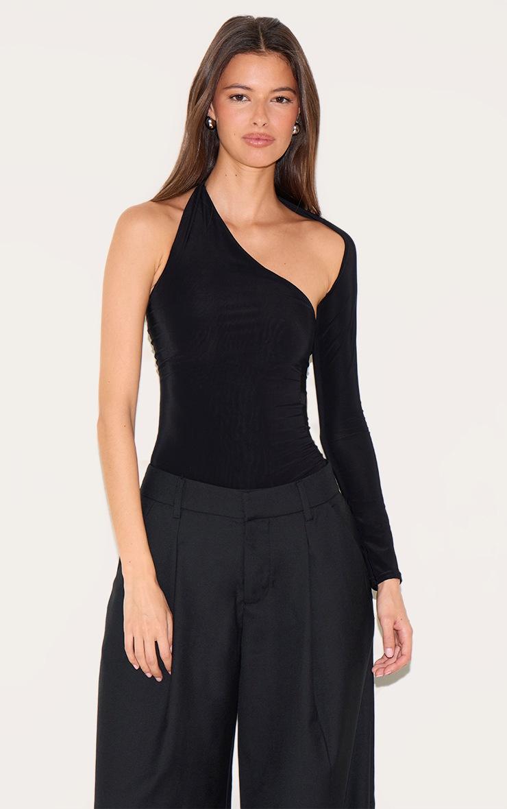 Pretty Little Thing Black One Shoulder Asymmetric Bodysuit