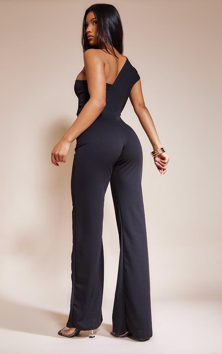 Pretty Little Thing Black One Shoulder Drape Detailed Jumpsuit