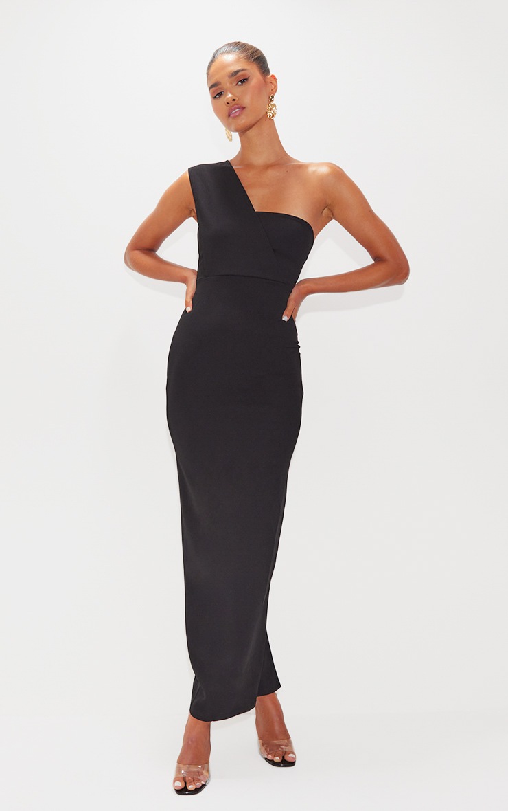 Pretty Little Thing Black One Shoulder Fitted Maxi Dress