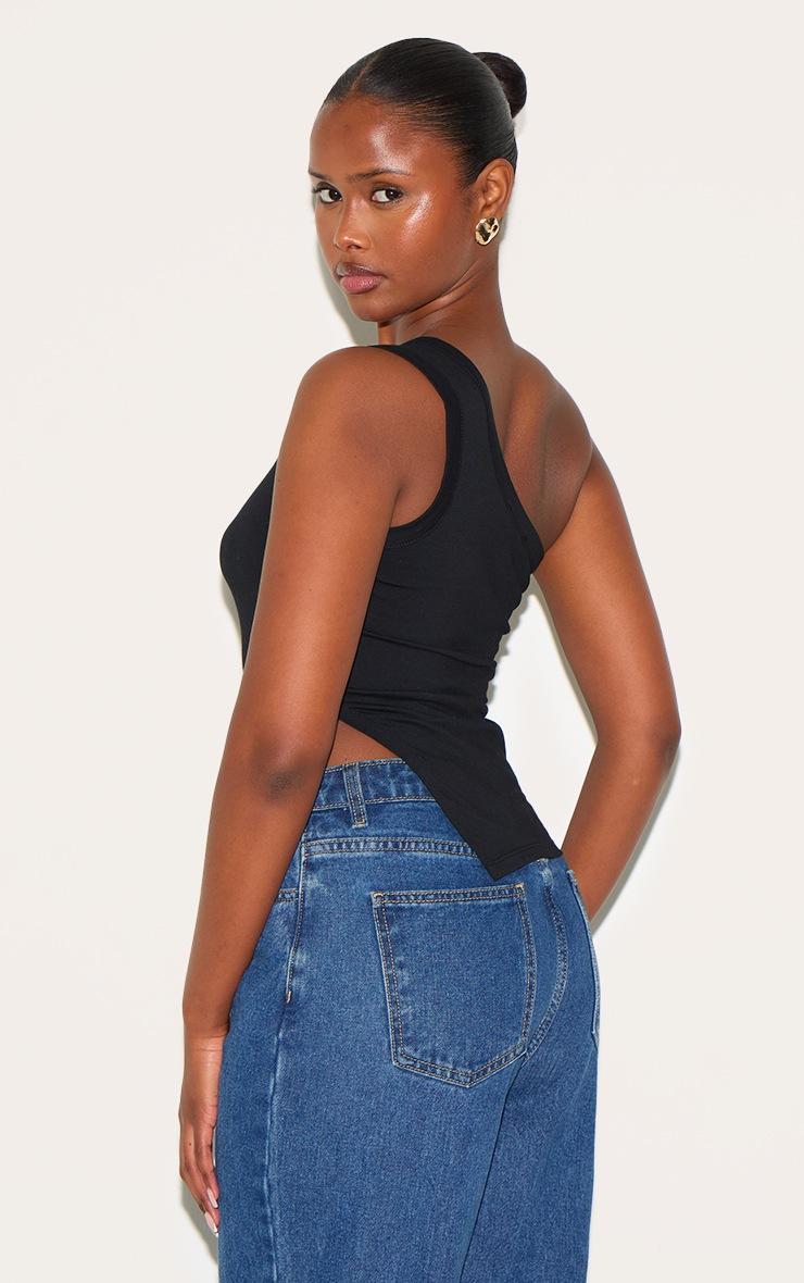 Pretty Little Thing Black One Shoulder Long Vest Top