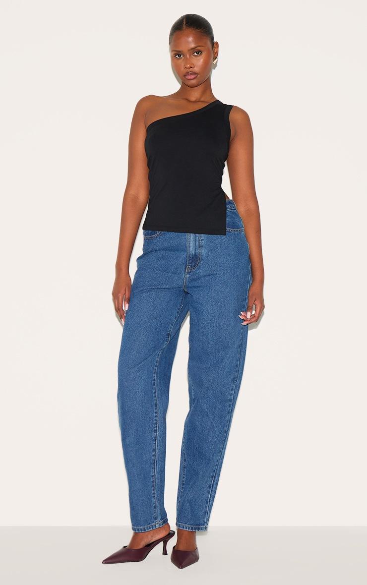 Pretty Little Thing Black One Shoulder Long Vest Top