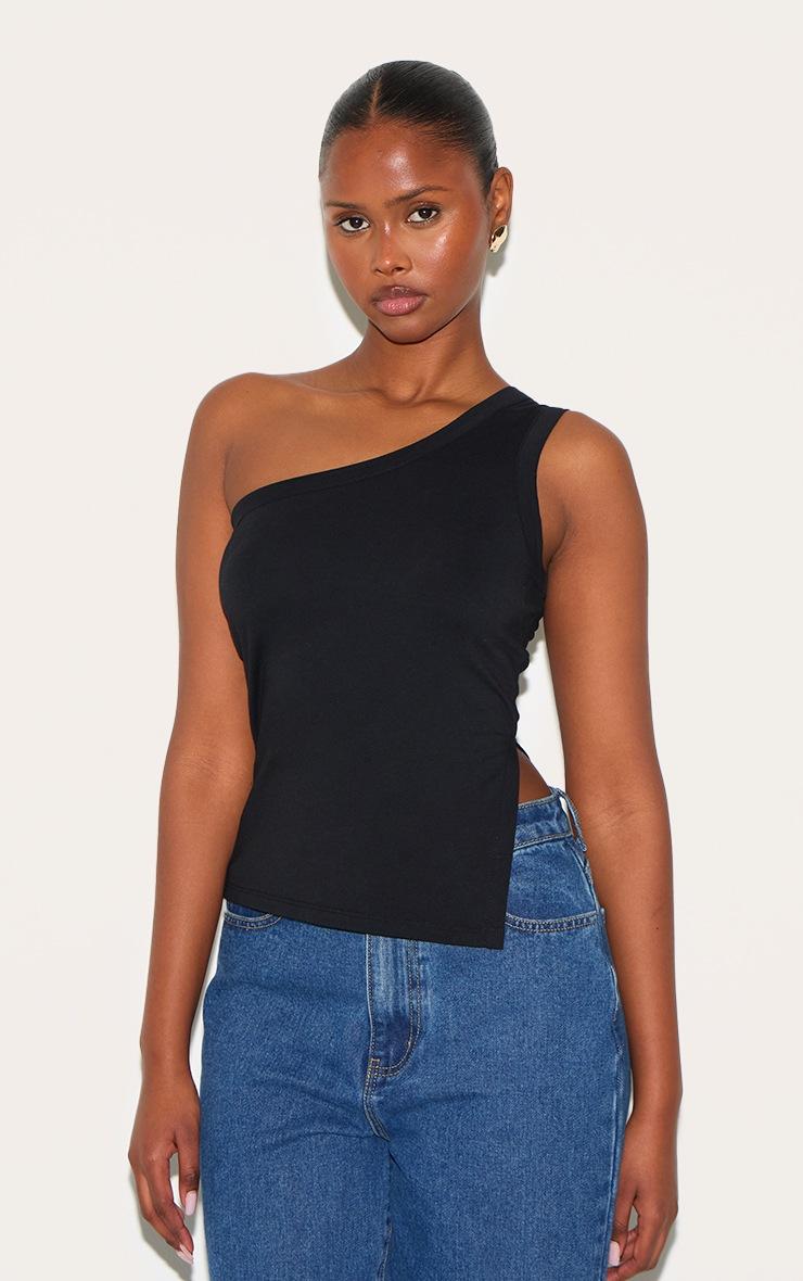 Pretty Little Thing Black One Shoulder Long Vest Top