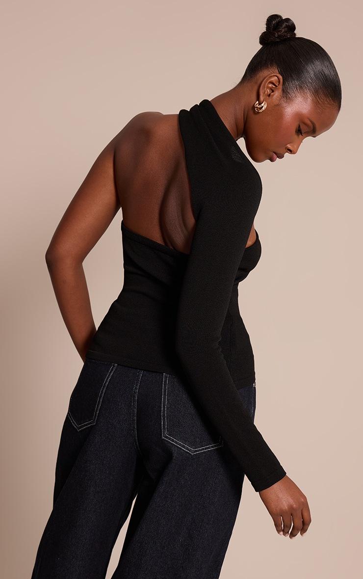 Pretty Little Thing Black One Shoulder Trim Detail Knitted Top