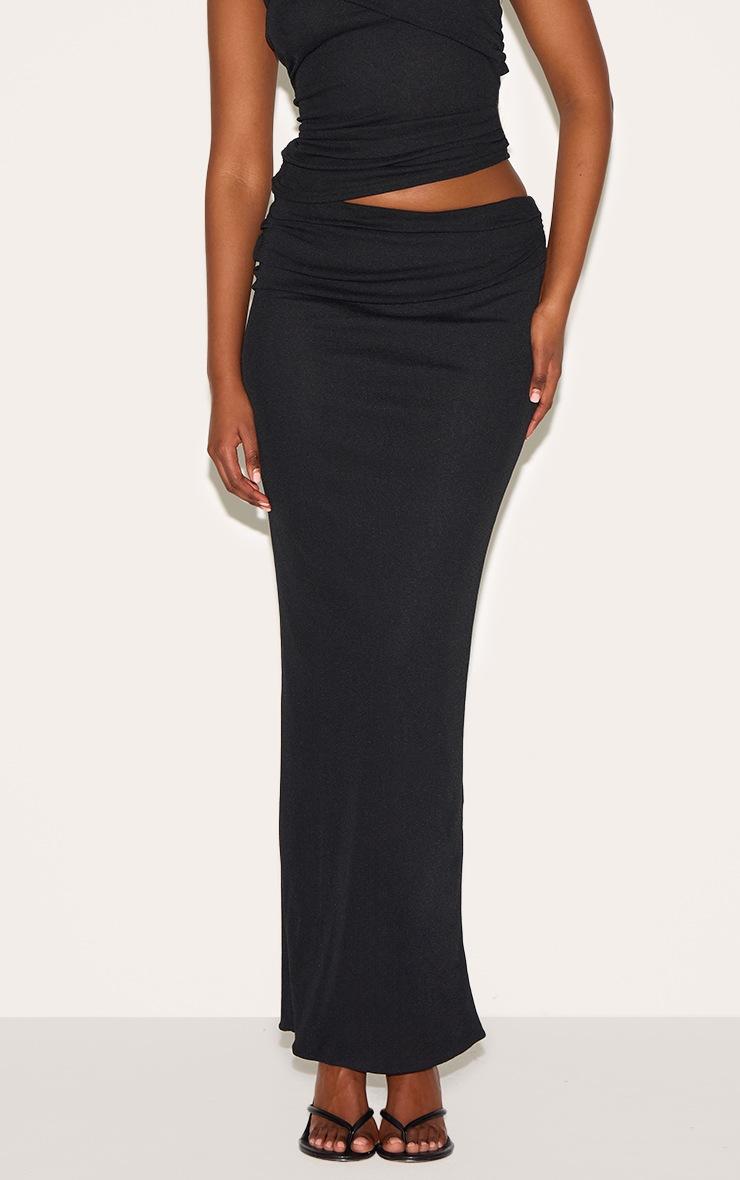 Pretty Little Thing Black Onion Skin Low Waist Maxi Skirt