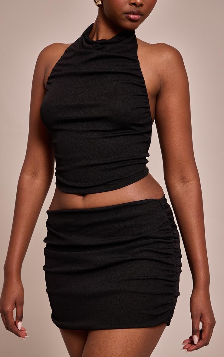 Pretty Little Thing Black Onion Skin Ruched Mini Skirt