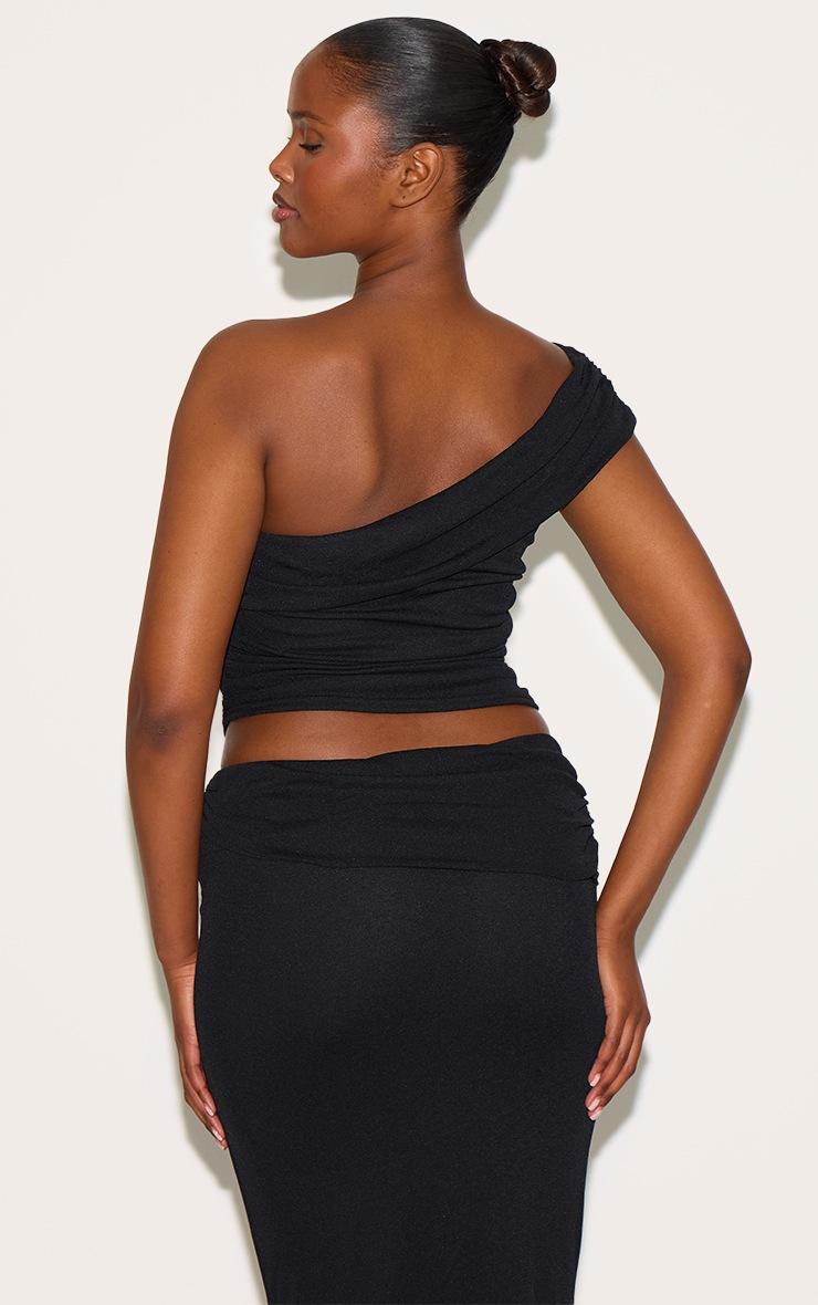 Pretty Little Thing Black Onion Skin Ruched Side Asymmetric Top
