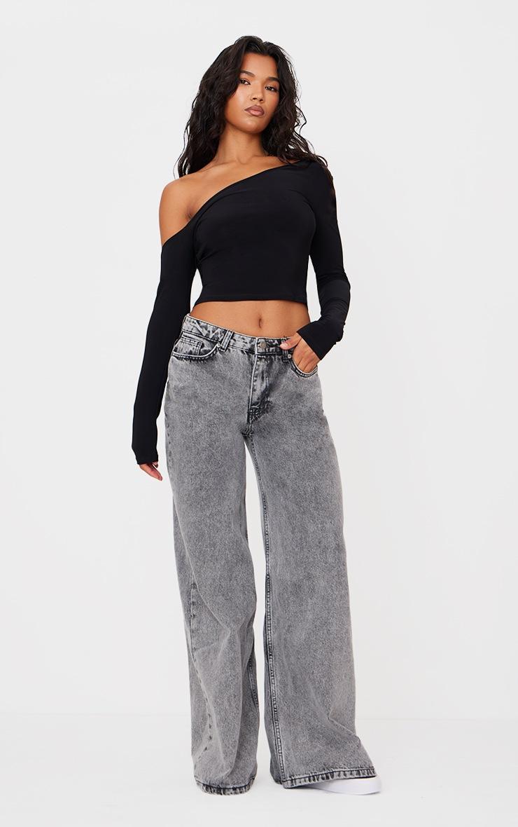 Pretty Little Thing Black Open Back Asymmetric Long Top