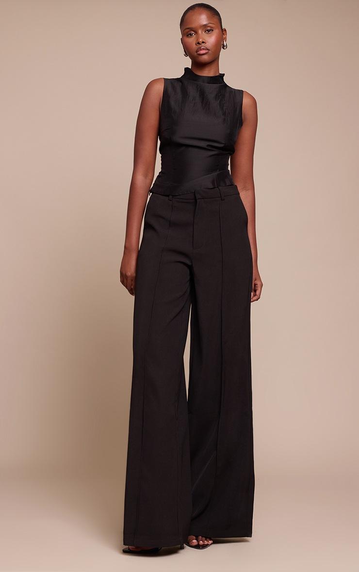 Pretty Little Thing Black Organza Ruched Longline Top