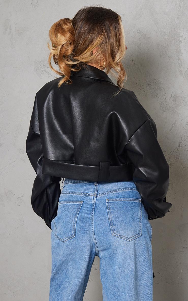 Pretty Little Thing Black Oversized Belted Hem Cropped Biker Jacket