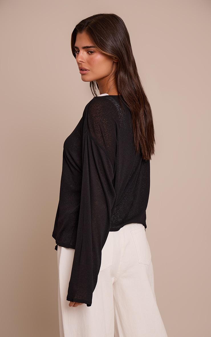 Pretty Little Thing Black Oversized Burnout Mesh Long Sleeve Top