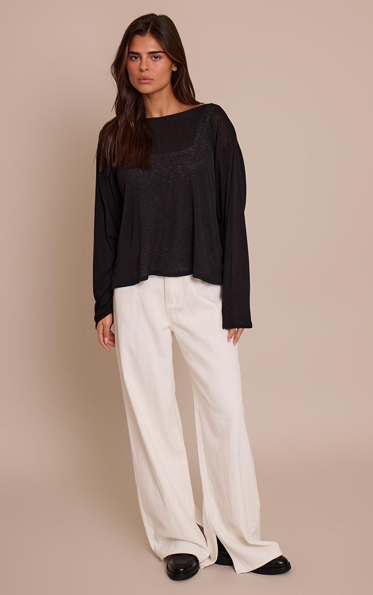 Pretty Little Thing Black Oversized Burnout Mesh Long Sleeve Top