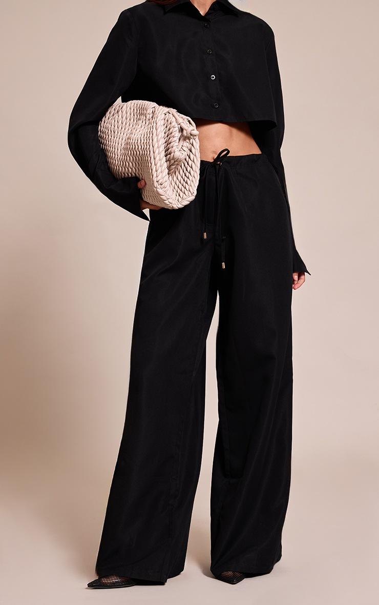 Pretty Little Thing Black Oversized Drawstring Straight Pant