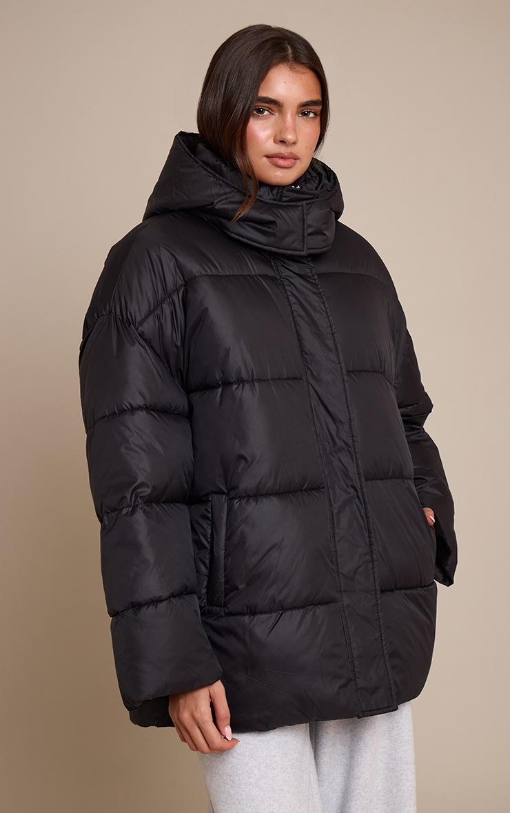 Pretty Little Thing Black Oversized Hooded Puffer Jacket