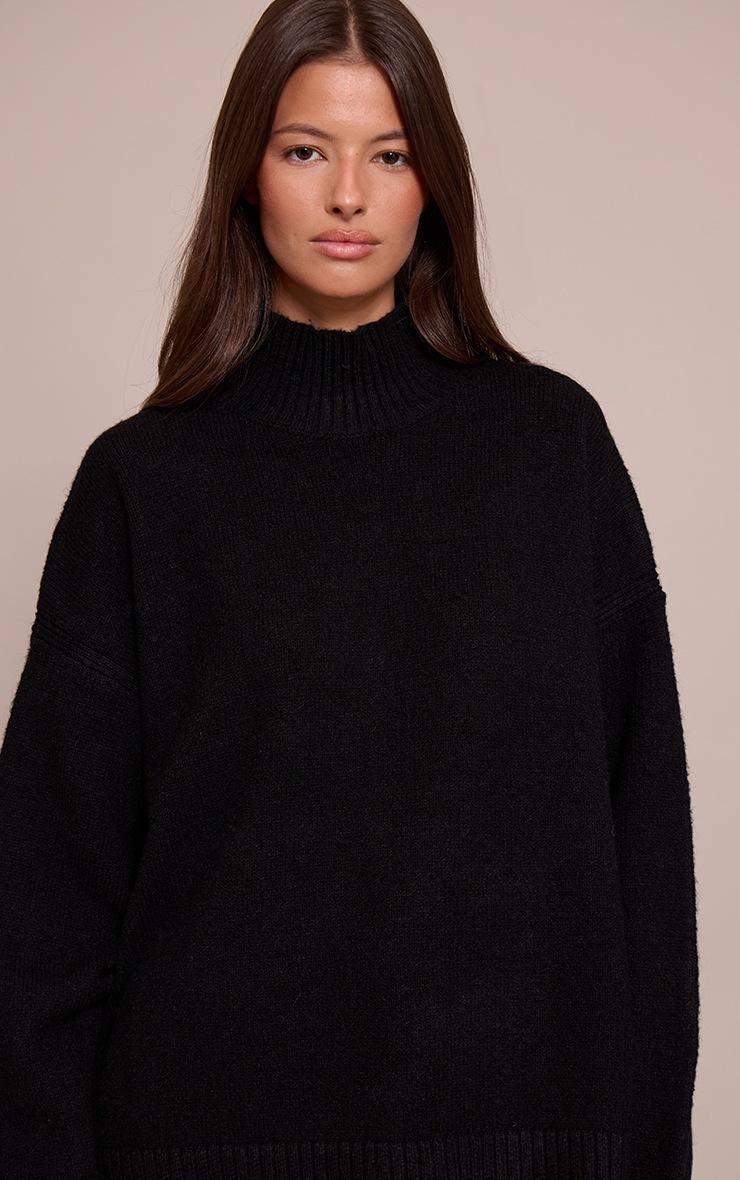 Pretty Little Thing Black Oversized Polo Neck Knitted Sweater
