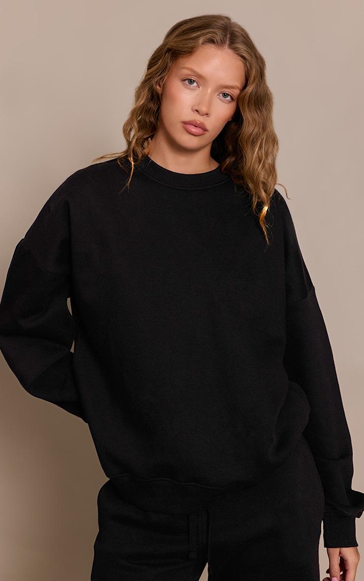 Pretty Little Thing Black Oversized Sweat Tracksuit Set