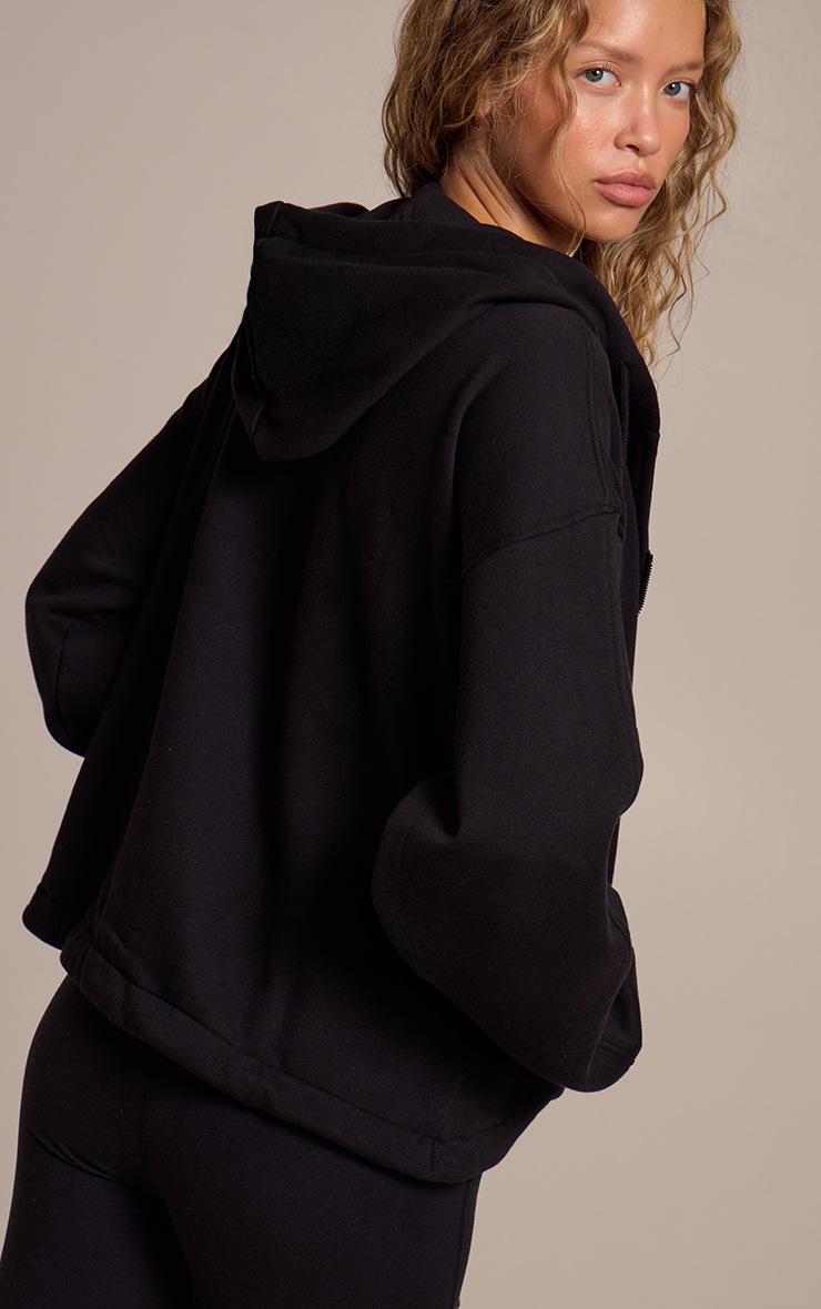 Pretty Little Thing Black Oversized Zip Up Toggle Waist Hoodie