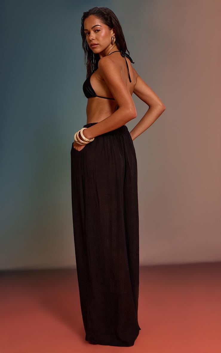 Pretty Little Thing Black Palazzo Linen Look Beach Pants
