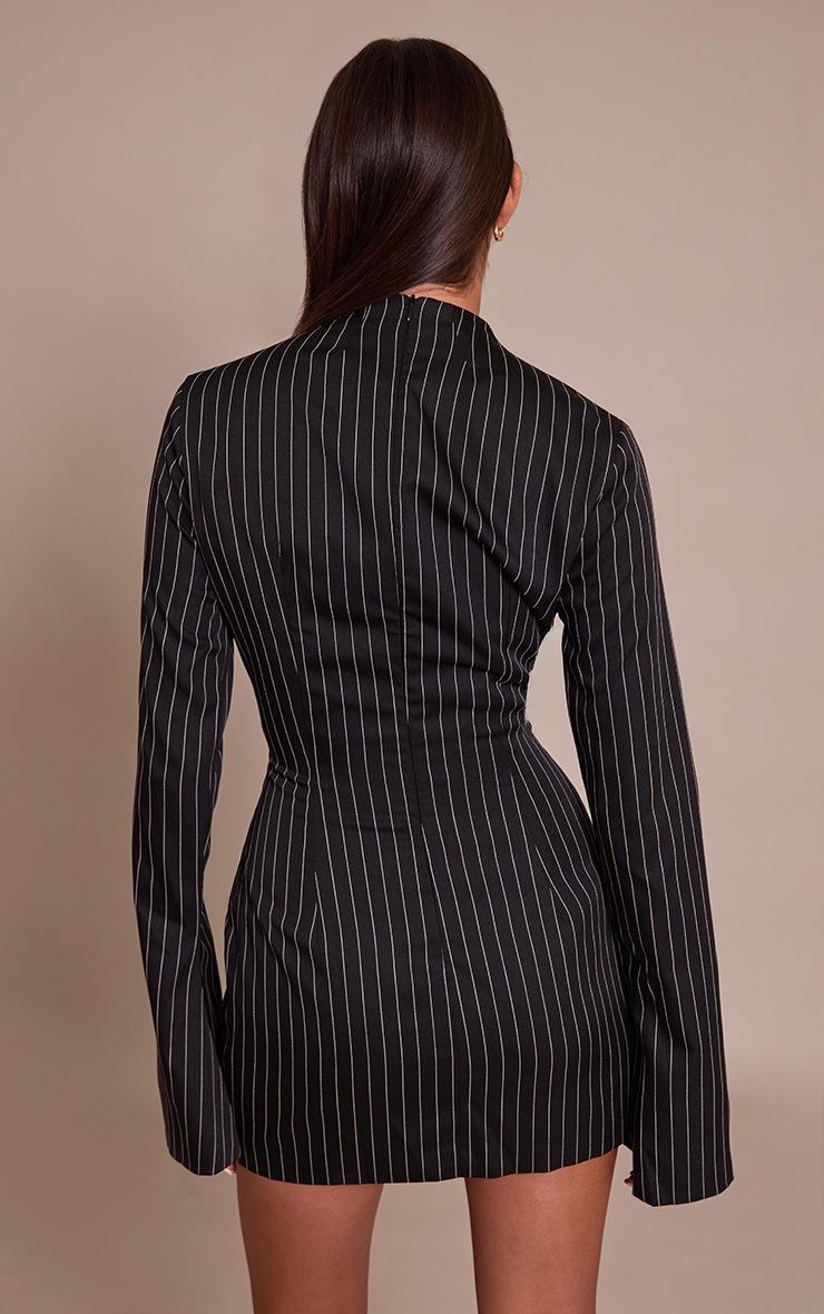 Pretty Little Thing Black Pinstripe High Neck Flute Sleeve Bodycon Dress