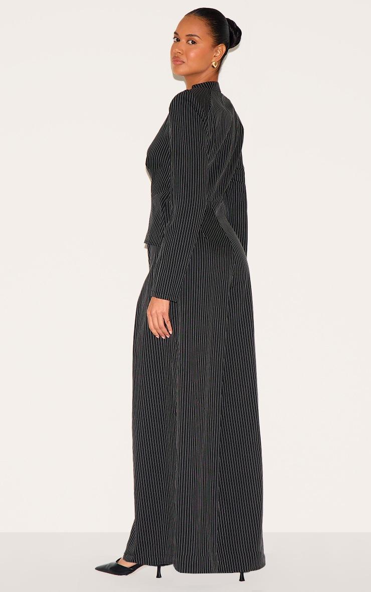 Pretty Little Thing Black Pinstripe Shirt Detail Straight Leg Jumpsuit