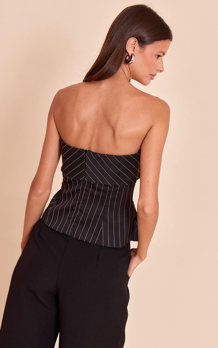 Pretty Little Thing Black Pinstripe Woven Fold Over Buckle Detail Bandeau Top