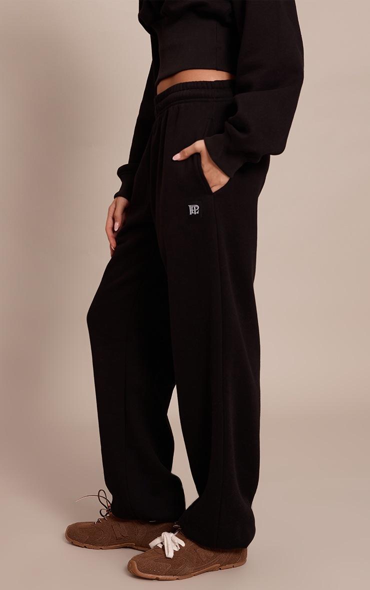 Pretty Little Thing Black PLT Tab Drawcord Cuff Sweatpants