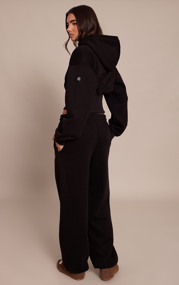 Pretty Little Thing Black PLT Tab Drawcord Cuff Sweatpants