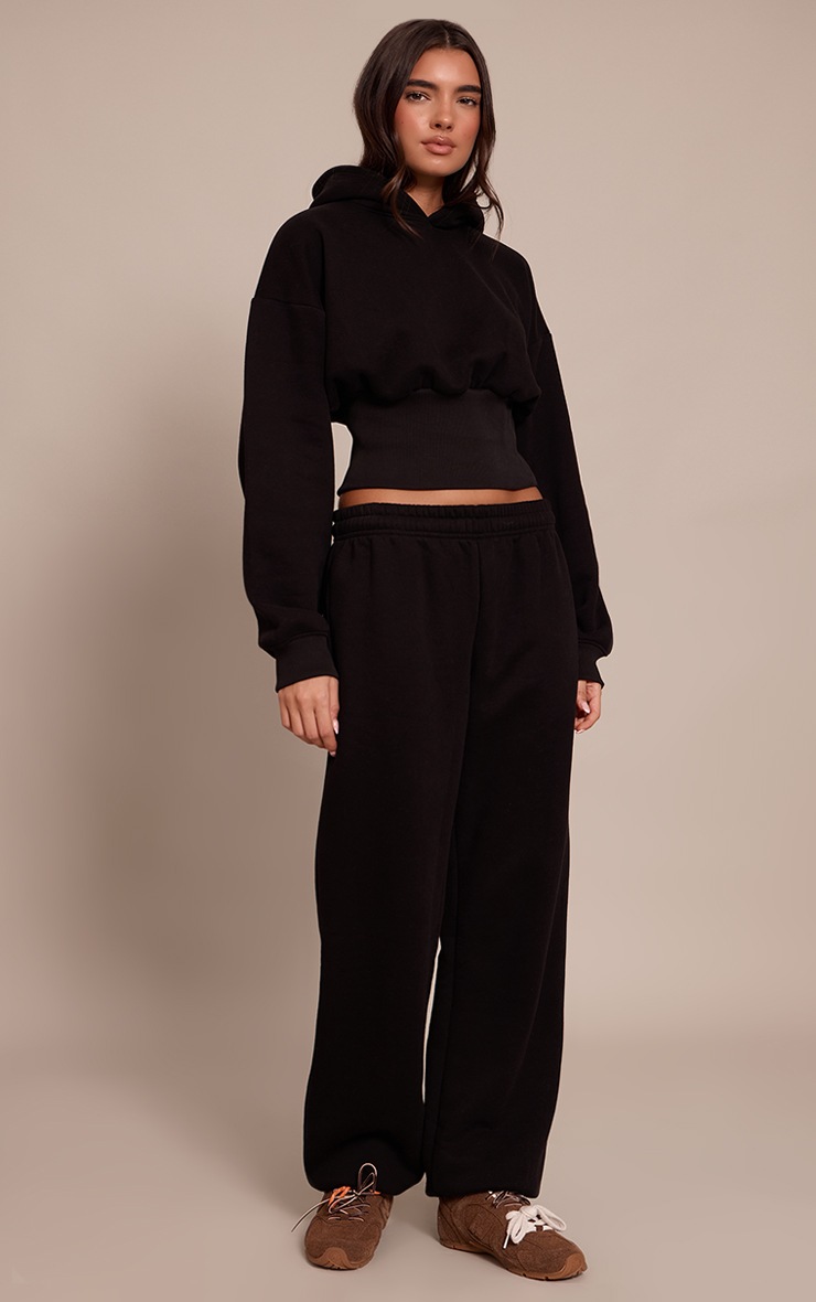 Pretty Little Thing Black PLT Tab Drawcord Cuff Sweatpants