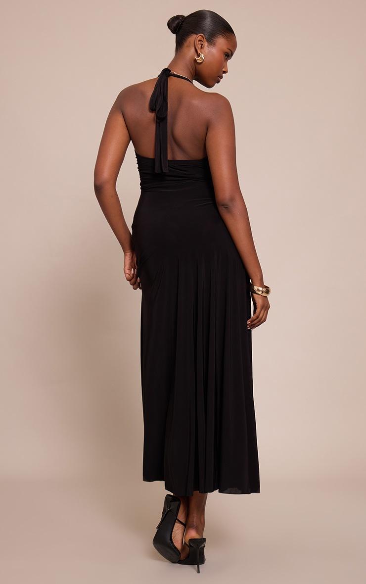 Pretty Little Thing Black Plunge Ruched Midaxi Dress