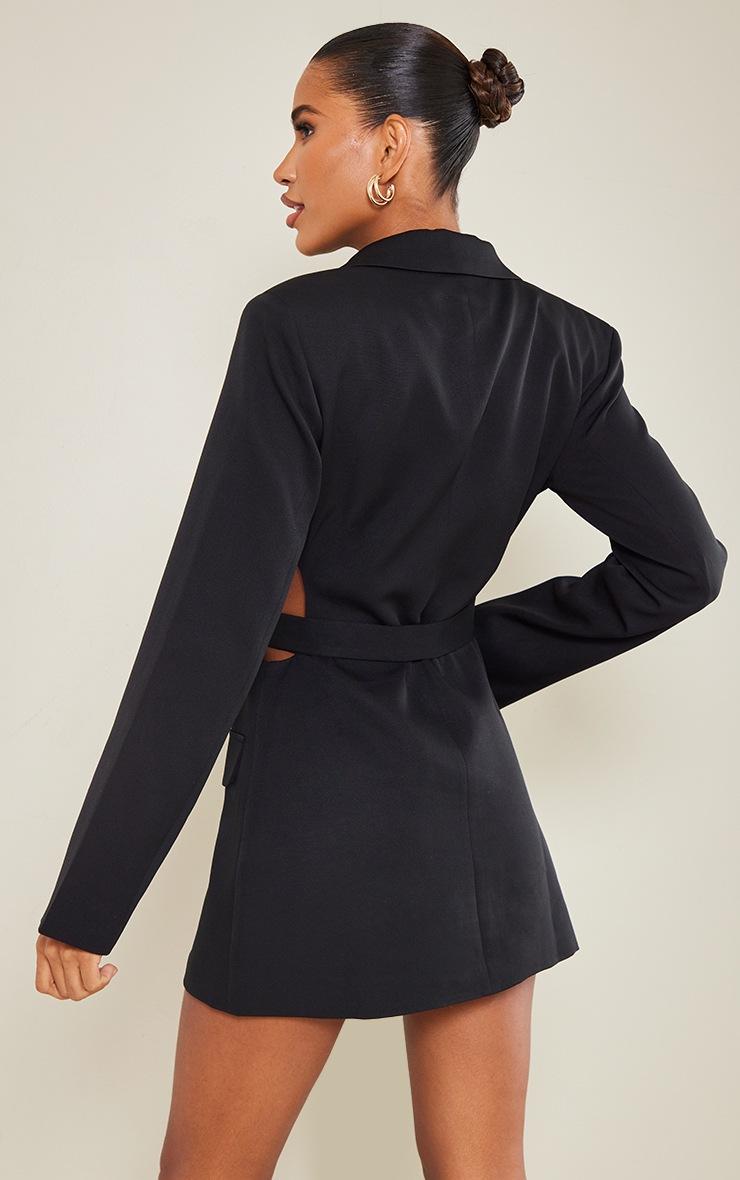 Pretty Little Thing Black Plunge Side Cut Out Tie Detail Blazer Dress