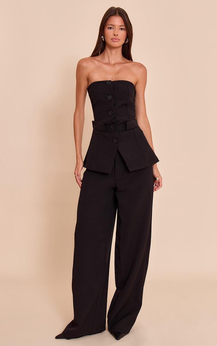 Pretty Little Thing Black Premium Tailored Woven Button Up Top