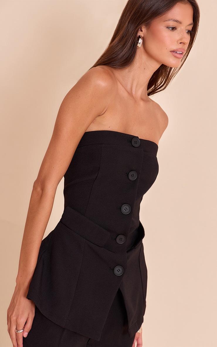 Pretty Little Thing Black Premium Tailored Woven Button Up Top