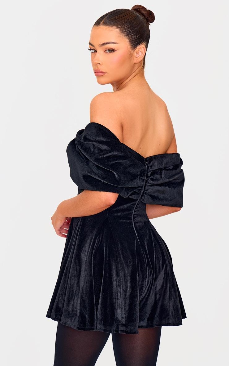 Pretty Little Thing Black Premium Velvet Extreme Bow Detail Romper