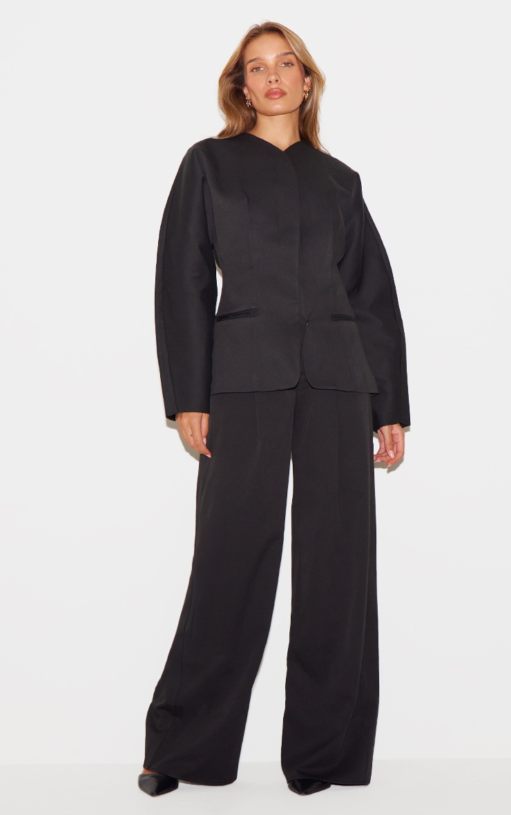 Pretty Little Thing Black Premium Woven Tailored Wide Leg Pleated Pants
