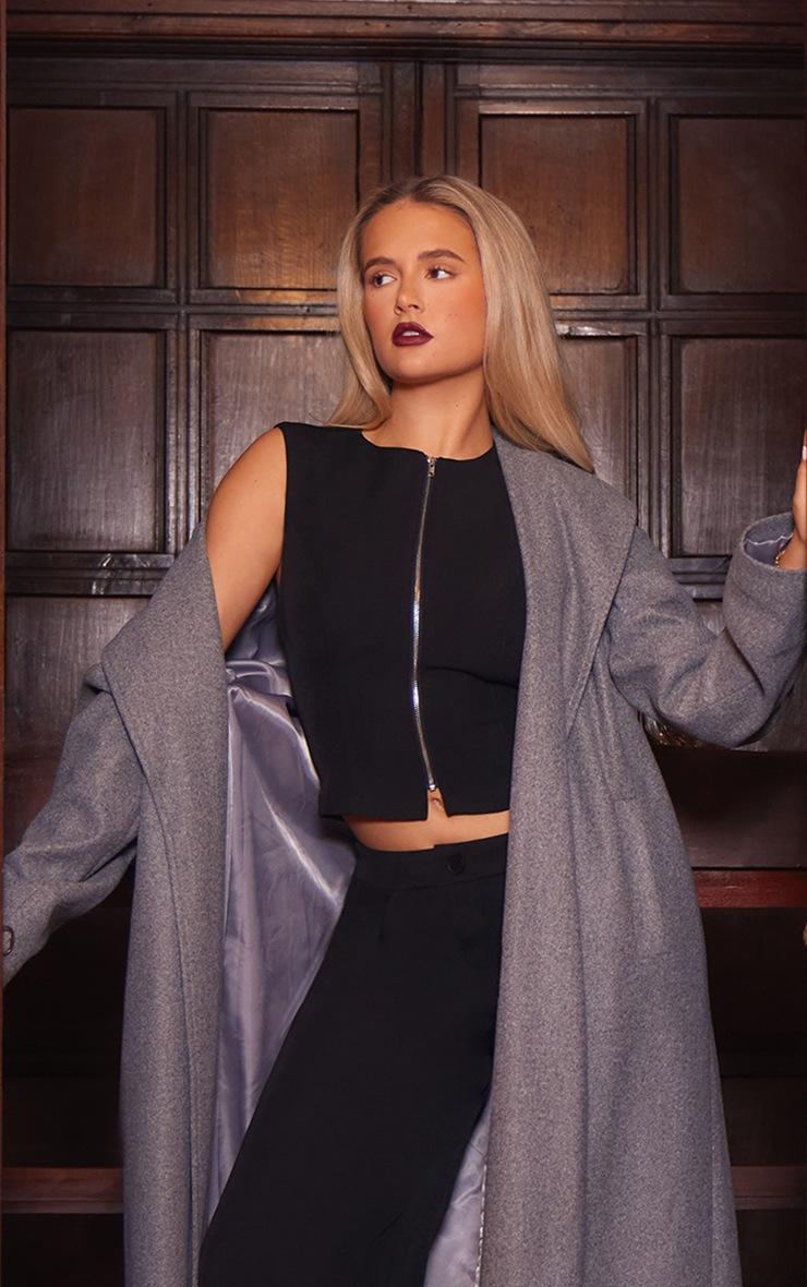 Pretty Little Thing Black Premium Woven Zip Up Detail Sleeveless Top